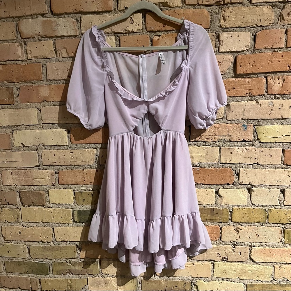 Lucy in the Sky pastel lavender ruffle dress sz L